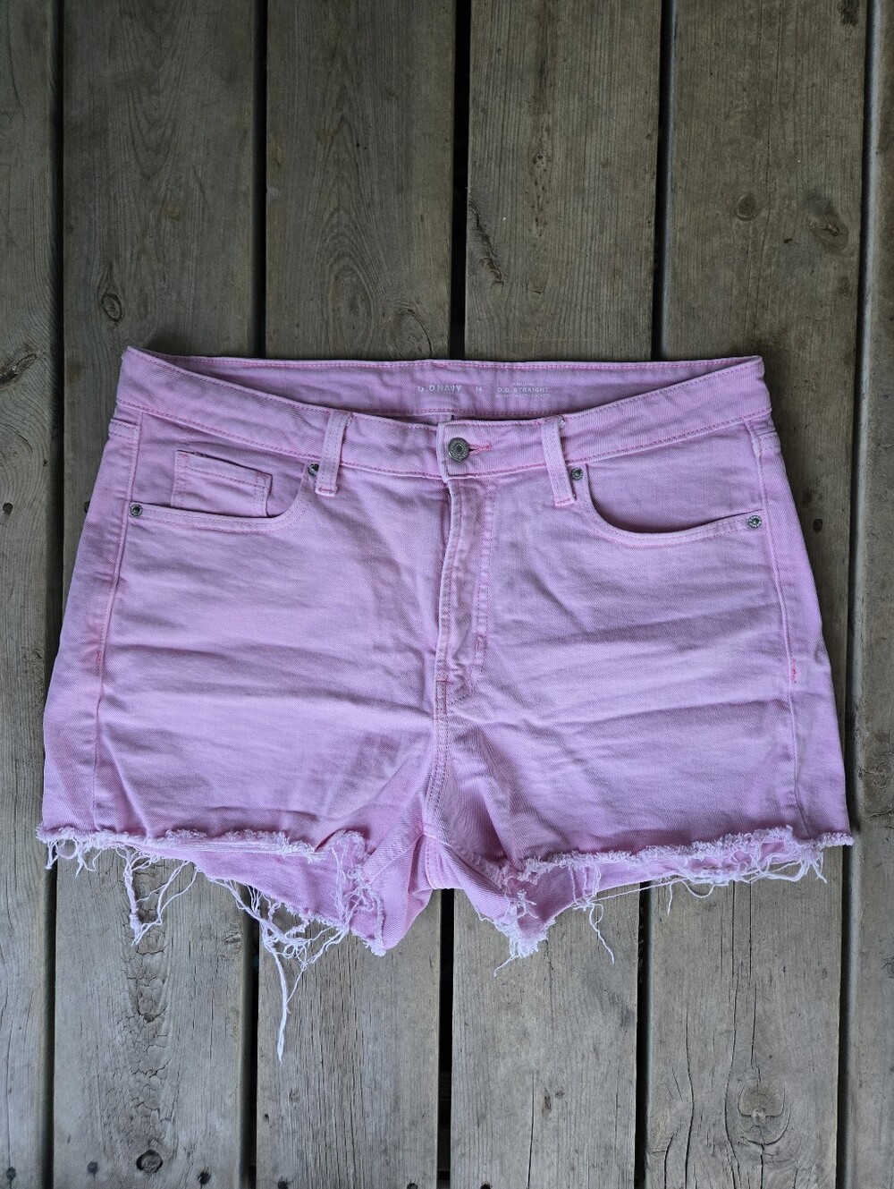 Old Navy Pink Denim Cut Off Raw Hem Jean Shorts Size 14 In Great Condition